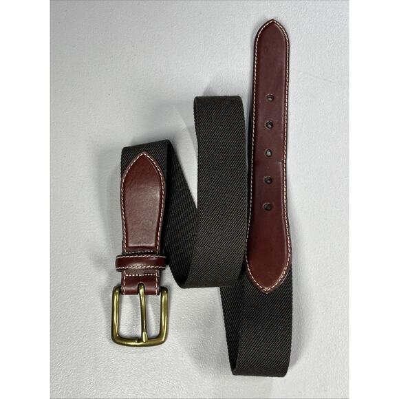LL Bean Canvas Cotton Leather Belt Mens 34 Brown Surcingle Made USA 1.5" Brass - Picture 1 of 9